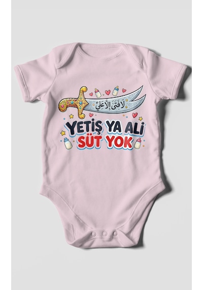 Morivokids Yetiş Ya Ali Süt Yok. Kısa Kollu Bebek Body %100 Pamuk Bebe Pembe