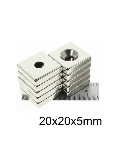 20X20X5-5Mm Havşa Delikli Neodyum Güçlü Mıknatıs - Neodim Magnet