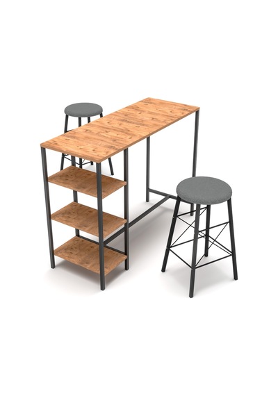 Retodesign Raflı Yuvarlak Tabureli Bar Takımı 4651a Atlantikçam