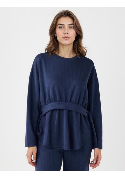 Jimmy Key Jimmy Key Lacivert Bisiklet Yaka Kemer Detaylı Modal Sweatshirt 5ww236023494