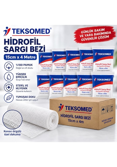 Teksomed Hidrofil Sargı Bezi 15 Cm X 4 Metre 100 Adet