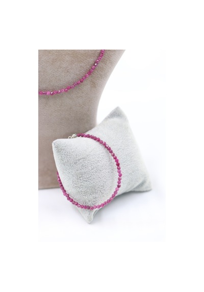 Yakut Taşı Doğal Taş Kolye Bileklik Seti Fasetli Kesim 3 Mm Pembe