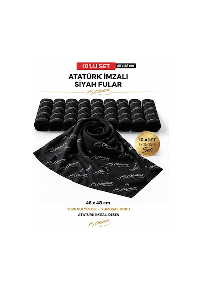 Tarzını Seç 10 Lu Siyah Atatürk İmzalı Bandana / Fular Set
