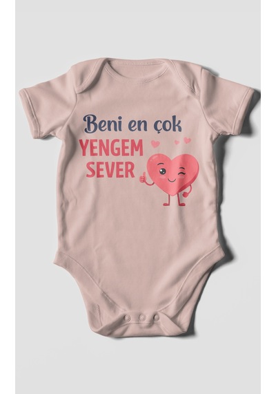Morivokids Beni En Çok Yengem Sever Kısa Kollu Bebek Body %100 Pamuk Pastel Pembe