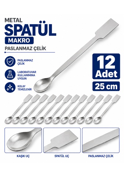 Metal Spatül Makro 25 Cm - Paslanmaz Çelik Spatula- 12 Adet