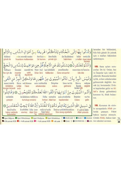 7 Özellikli Cami Boy Kuranı Kerim Satır Arası Türkçe Okunuş