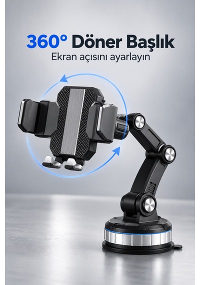 Jel Vantuzlu Araç İçi Telefon Tutucu 360 Döner Ayarlanabilir Kollu