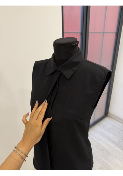 Pera Moda Sıfır Kol Mevsimlik Poplin Gömlek Siyah