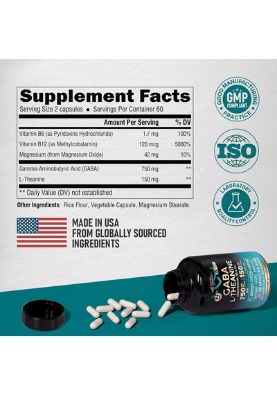 Gaba L-theanine Stress Support Comlex 900 Mg 120 Capsules 5 İn 1