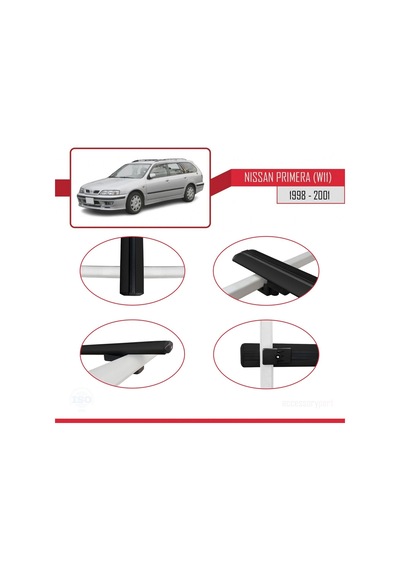Nissan Primera W11 1998-2001 Arası İle Uyumlu Basic Model Ara Atkı Tavan Barı Siyah 3 Adet