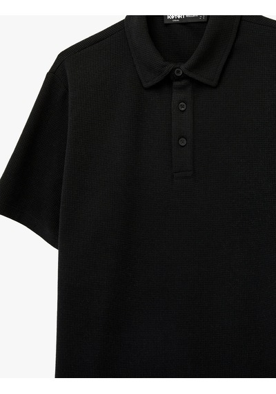 Koton Regular Fit Waffle Dokulu Düğmeli Kısa Kollu Polo Yaka Tişört Siyah 6sam10071mk