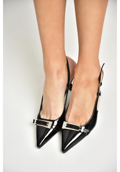 Fox Shoes U676051408 Siyah Rugan Alçak Topuklu Kadın Ayakkabı Siyah