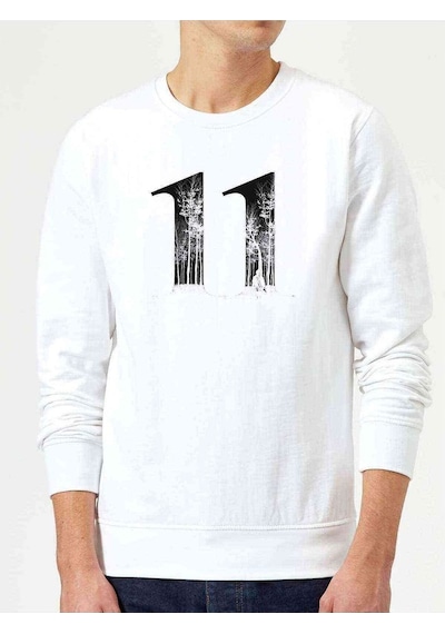 Stranger Things Eleven 11 Baskılı Beyaz Erkek Örme Sweatshirt