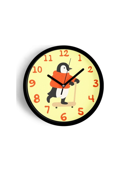 Güneş Gözlüklü Kaykay Yapan Sevimli Penguen Çocuk Odası Modern Duvar Saati - 25cm - Önü Camlı-jh0215 Siyah