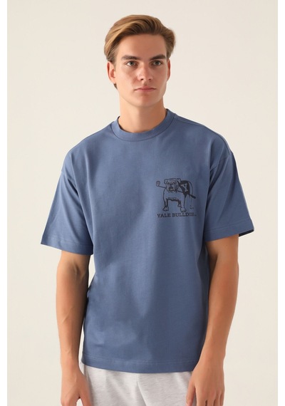 Yale Buldogs İndigo Erkek T-shirt 5274-42827 Mavi