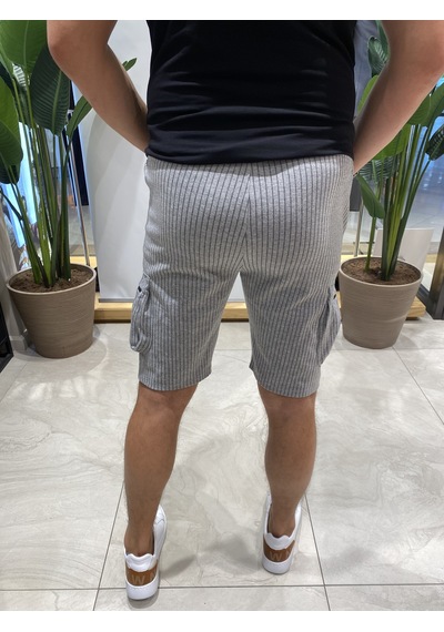 Back Eliesar Elitegri Çizgili Cepli Şort Gri Melanj