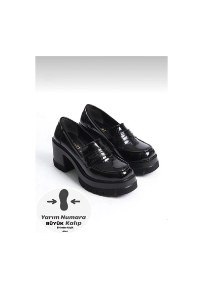 Dabab Shoes Loftıa Kadın Siyah Rugan Chunky Topuklu Loafer