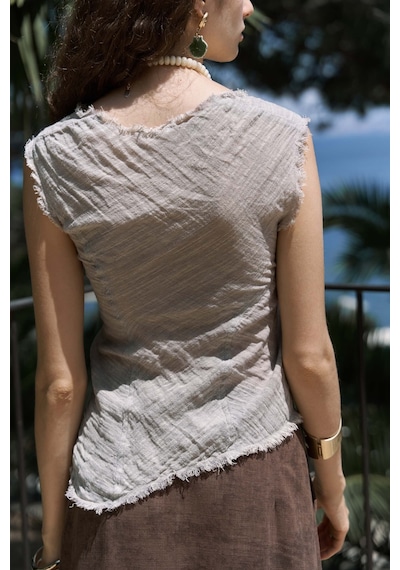 Mai Collection Mai Studios Co. Veilinas Asimetrik Vizon Keten Crop Vizon