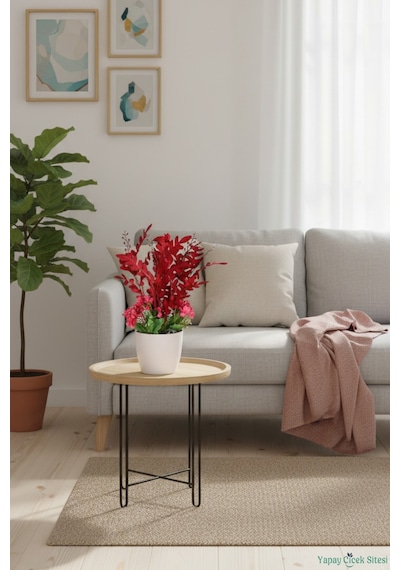 Yapay Çiçek Sitesi Yapay Okaliptus Bitkisi Bordo 45 Cm