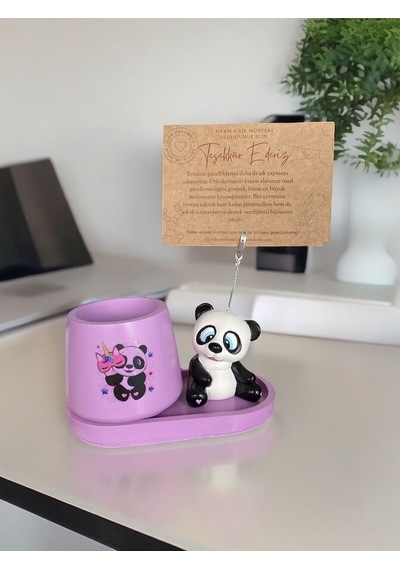 Panda Not - Fotoğraf Tutuculu Kalemlik Saksı Seti Lila
