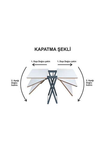 Asudehome Katlanır Balkon Bahçe Kamp Masası Beyaz - Siyah