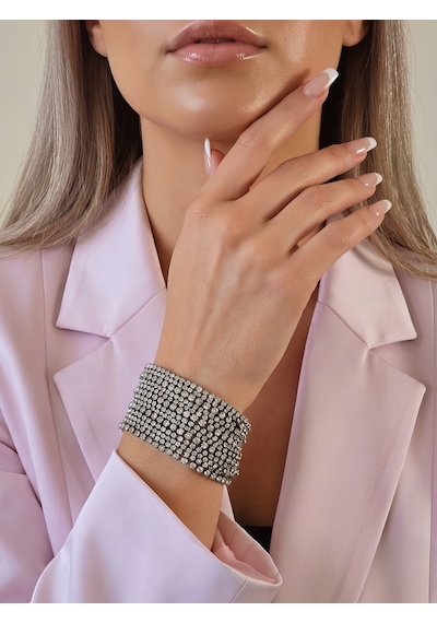 Çoklu Döküm Su Yolu Rhinestone Füme Renk Kristal Bileklik