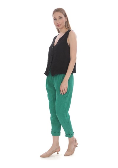 Bohem Stil Kadın Zaz İtalyan Keten Pantolon-9174 Yeşil