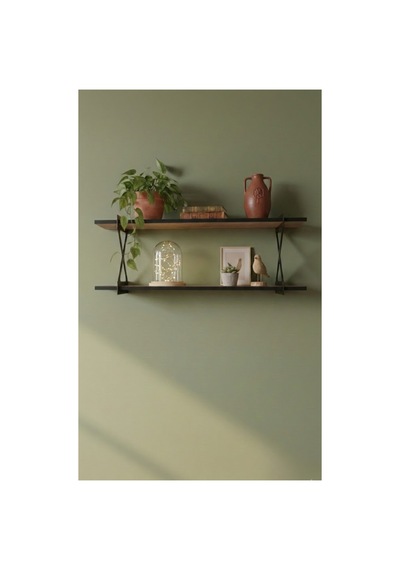 2'li Dekoratif Duvar Rafı Modern Tasarım, Kolay Montaj, 90x20 Cm - Ceviz Desenli Ceviz - 650505445 Ceviz
