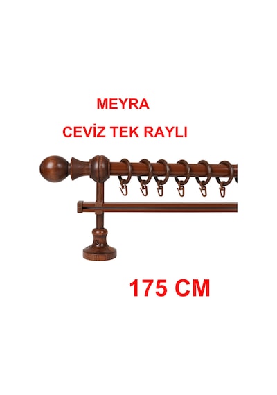 Meyra Demonte Başlıklı Ahşap Rustik Perde Askısı - Tek Raylı -ceviz 175 Cm Ceviz