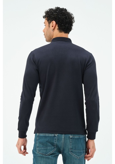 Fermuarlı Uzun Kollu Regular Fit Erkek Polo Yaka T-shirt Lacivert