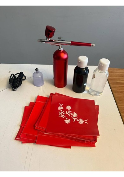 Enhavalı Şarjlı Airbrush Mini Boya Tabancası Geçici Dövme Paketi Boya ve desen