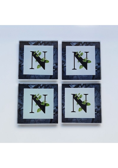 Decorita Cam Bardak Altlığı N Harfli Tasarım 4'lü Takım 10 x 10 CM Çok Renkli