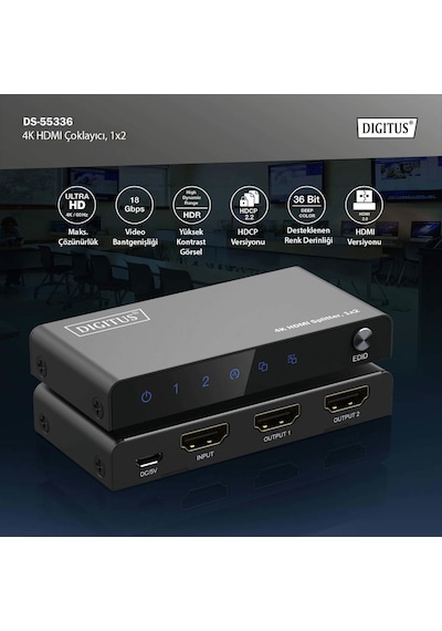 Dıgıtus 4k Hdmı Splitter, 1x2, 4k/60hz Hdcp 2.2, Edıd Control