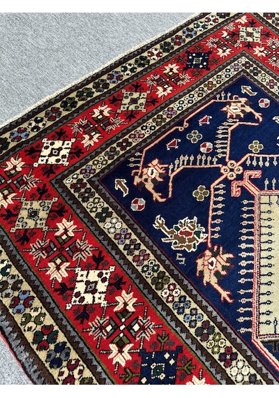 El Dokuma Büyük Seccade 135x208 Su Yeşili Lacivert Yün Namazlık