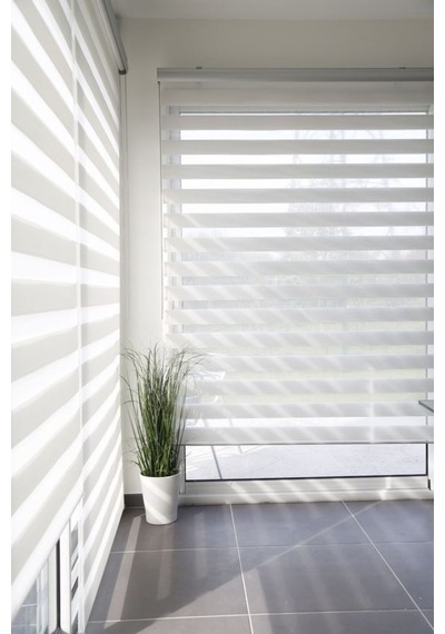 Beyaz Bambu İthal Kumaş Zebra Stor Perde Etek Dilimsiz