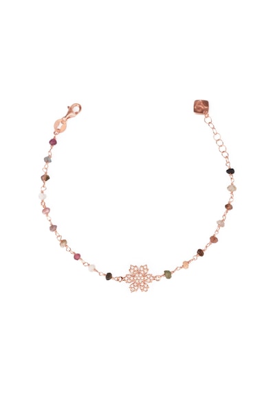 Zirkon Taşlı Pırlanta Montür Rose Altın Kaplama Turmalin Rosary Papatya Gümüş Bileklik Gümüş - Rose Gold
