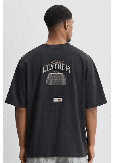 Respire Erkek Leather Baskılı Oversize T-shirt Siyah