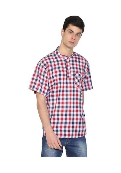 Kısa Kol Şile Bezi Hakim Yaka Erkek Tshirt Kırmızı Lacivert Karel
