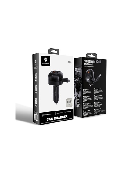 Lenyes Ca59 Pd 60w Type-c Kablolu Hızlı Şarj Özellikli Type-c + Usb-a Portlu Araç Şarj Aleti Siyah
