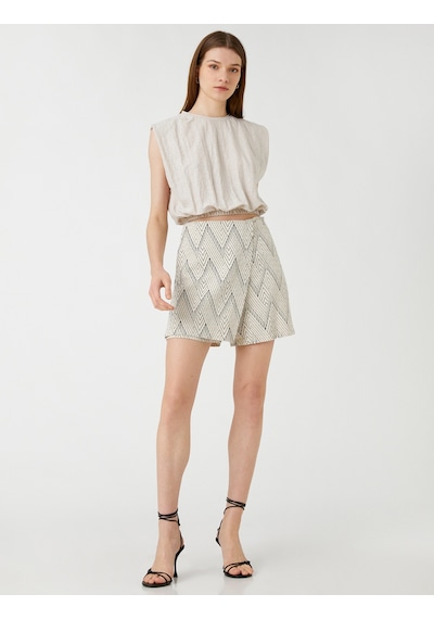 Koton Crop Bluz Vatkalı Kolsuz Beli Lastikli Bej 3sak50006ek