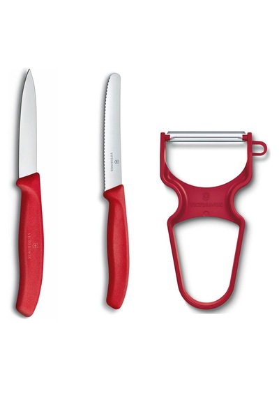 Victorinox 6.7111.35 Swiss Classic Soyma Bıçağı + Soyacak 3lü Set, Kırmızı