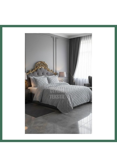 En-cag Çift Kişilik Yatak Örtüsü Gri 3 Parça Yatak Örtüsü Bedspread Bss