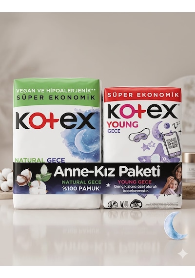 Kotex Natural Gece Kotex Young Gece 14+16 Anne Kız Paketi