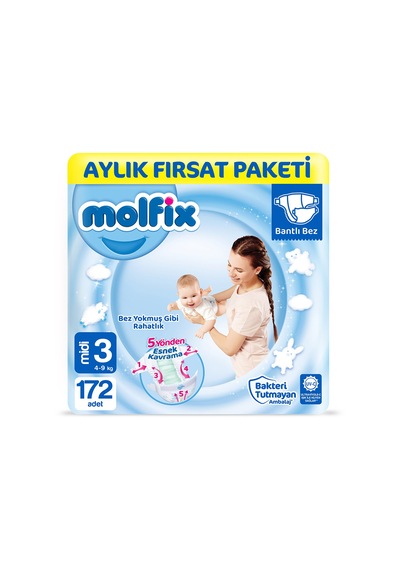 Molfix Bebek Bezi 3 Numara Midi Aylık Fırsat Paketi 172 Adet
