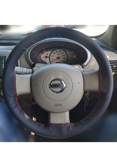 Dikişli Direksiyon Kılıfı Siyah Deri Kırmızı Dikişli Nissan Micra İçin Kırmızı