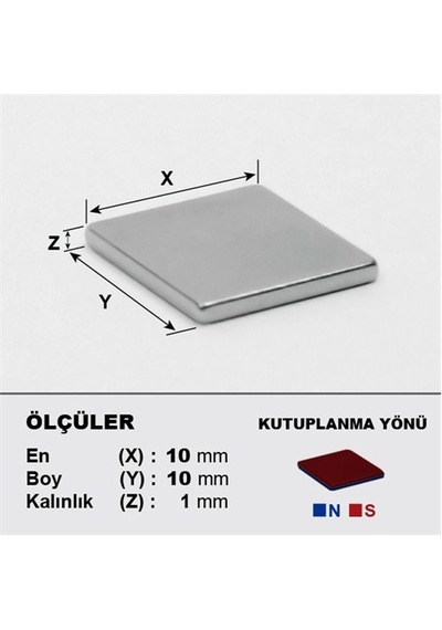 10X10X1 Güçlü Kare Neodyum Mıknatıs Magnet, Adet Seçmeli 10 Lu Paket