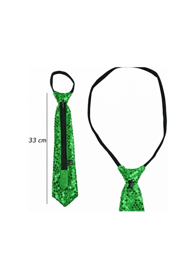 Veraura Lifestyle Yeşil Renk Pul Payetli Işıltılı Parti Kravatı 33 Cm Standart