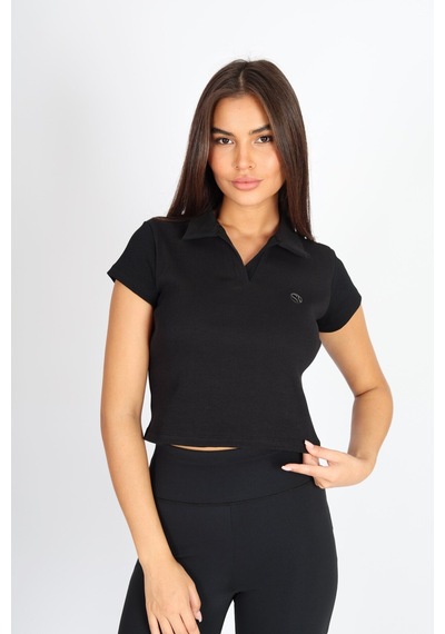 Soft&Basic Polo Yaka Ve Patlı Kaşkorse T-shirt Siyah
