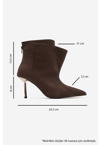 Luvi Shoes Meja Kahverengi Süet Sivri Burunlu Kadın İnce Topuklu Bot