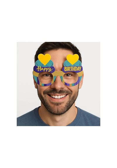 Cupcake Temalı Doğum Günü Renkli Karton Happy Birthday Gözlüğü 6 Adet - Parti Gözlüğü & Maske 0 - 99